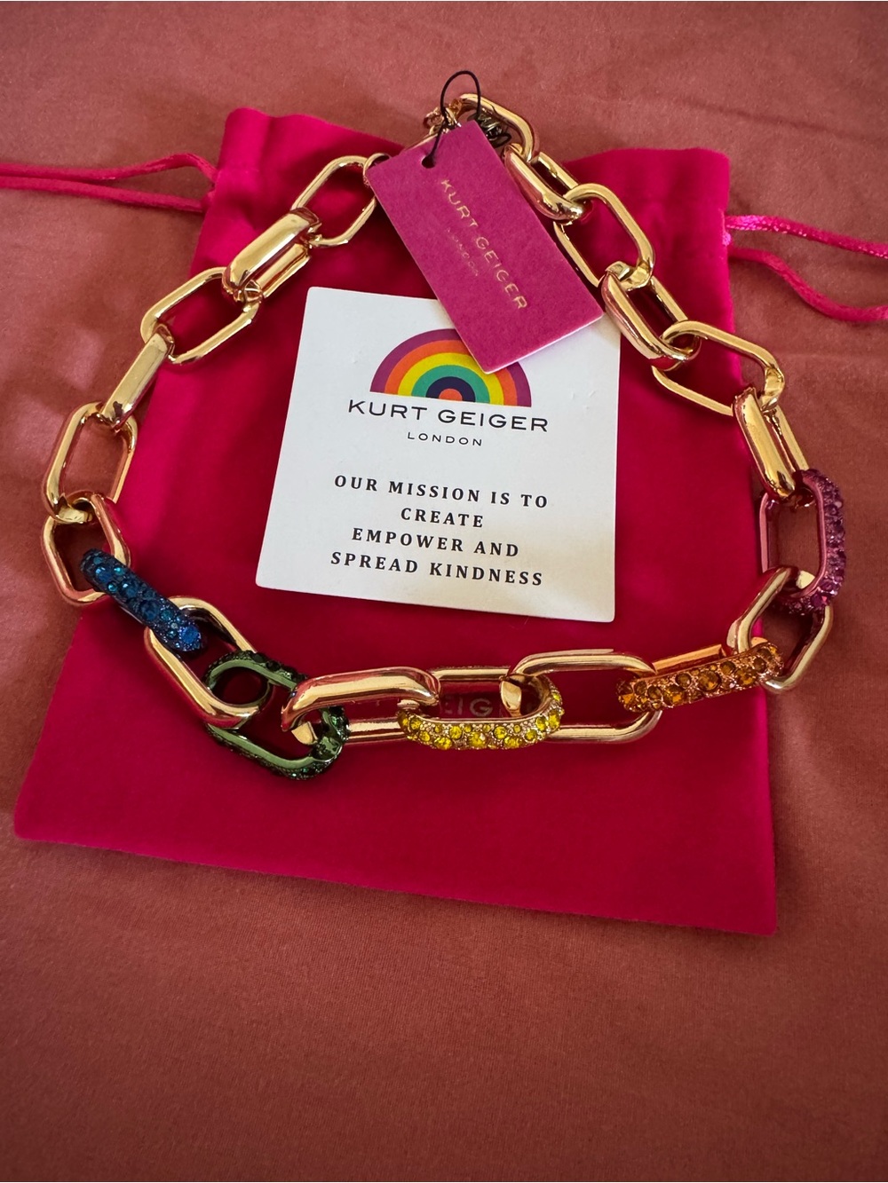 NWT New With Tags KURT GEIGER London Rainbow Pavé Link Collar Necklace